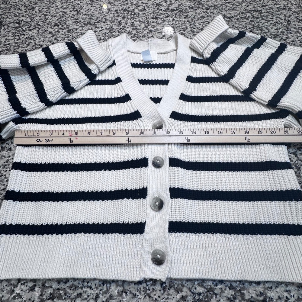 H&M Striped Knit Cardigan Cream Black V Neck Button Front Long Sleeve Women M - Picture 5 of 10